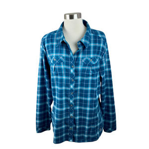 Mountain Hardware 14 Teal Gray Plaid Flannel Button Front Shirt